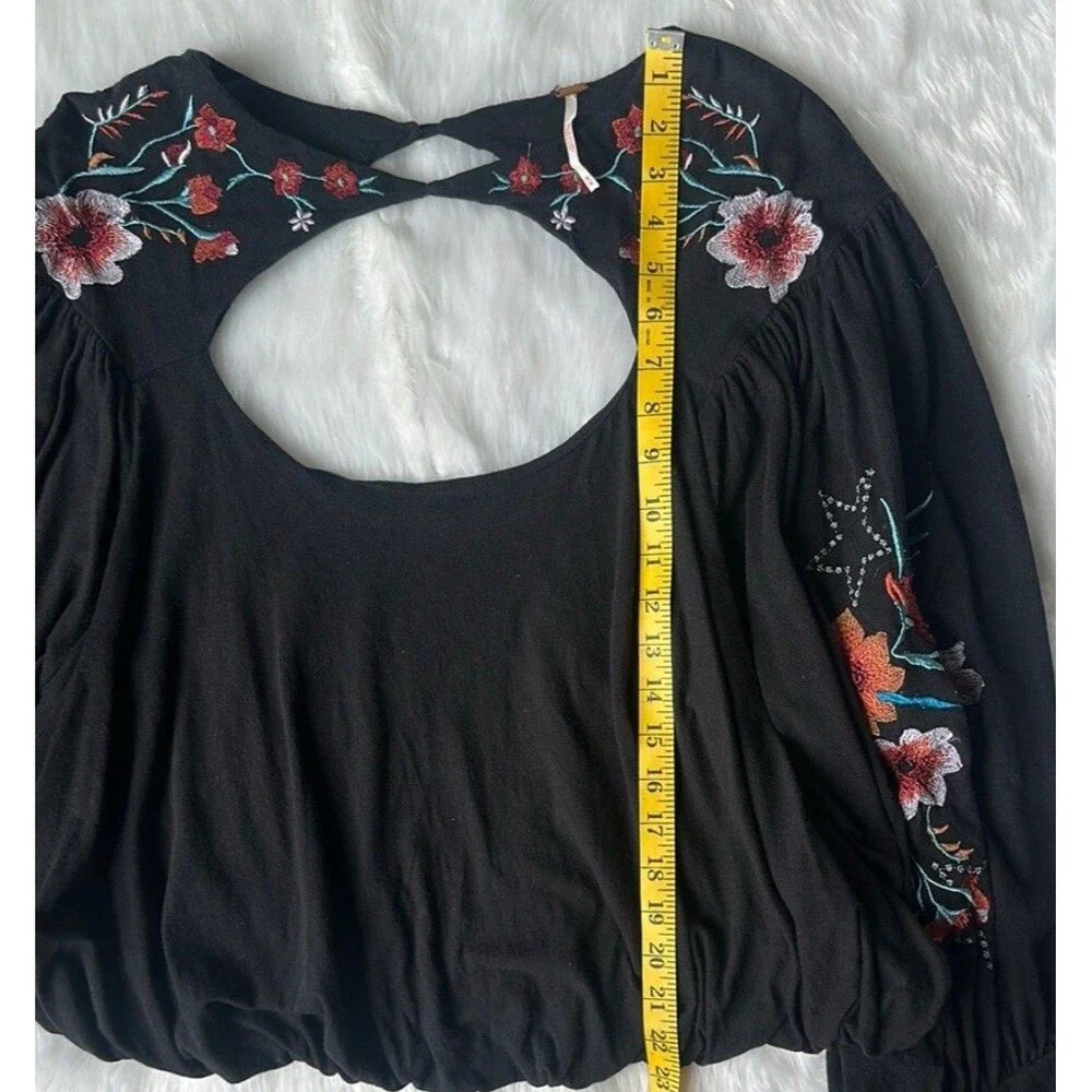 Free People Whimsical Embroidery Black Top Size M - Picture 7 of 8